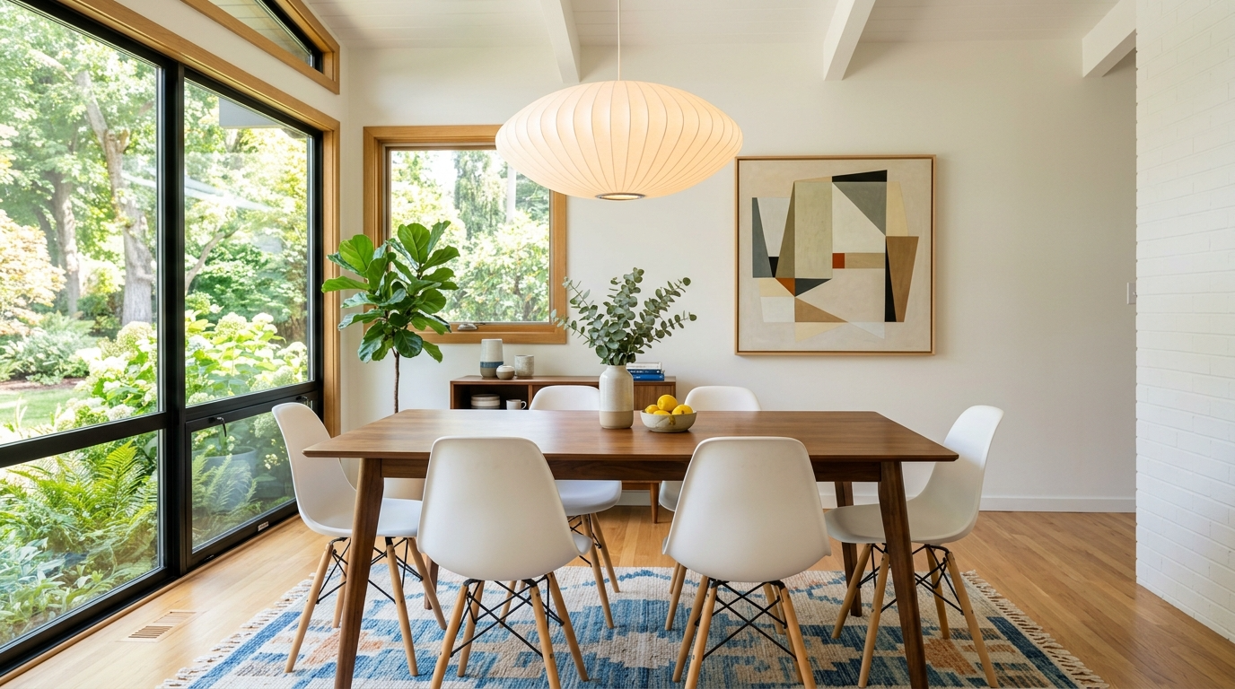 4) Pick molded chairs + a statement pendant in the dining area